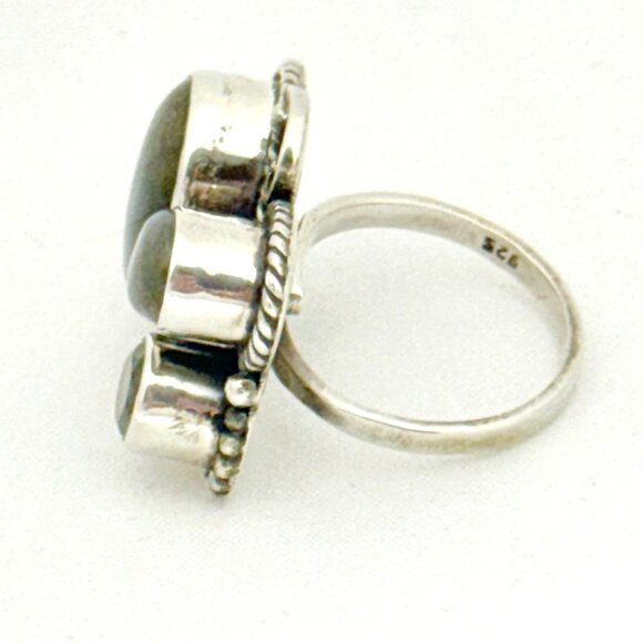 Labradorite and Faceted Green Amethyst Sterling Silver Statement Ring - Size 8 - Picture 5 of 10